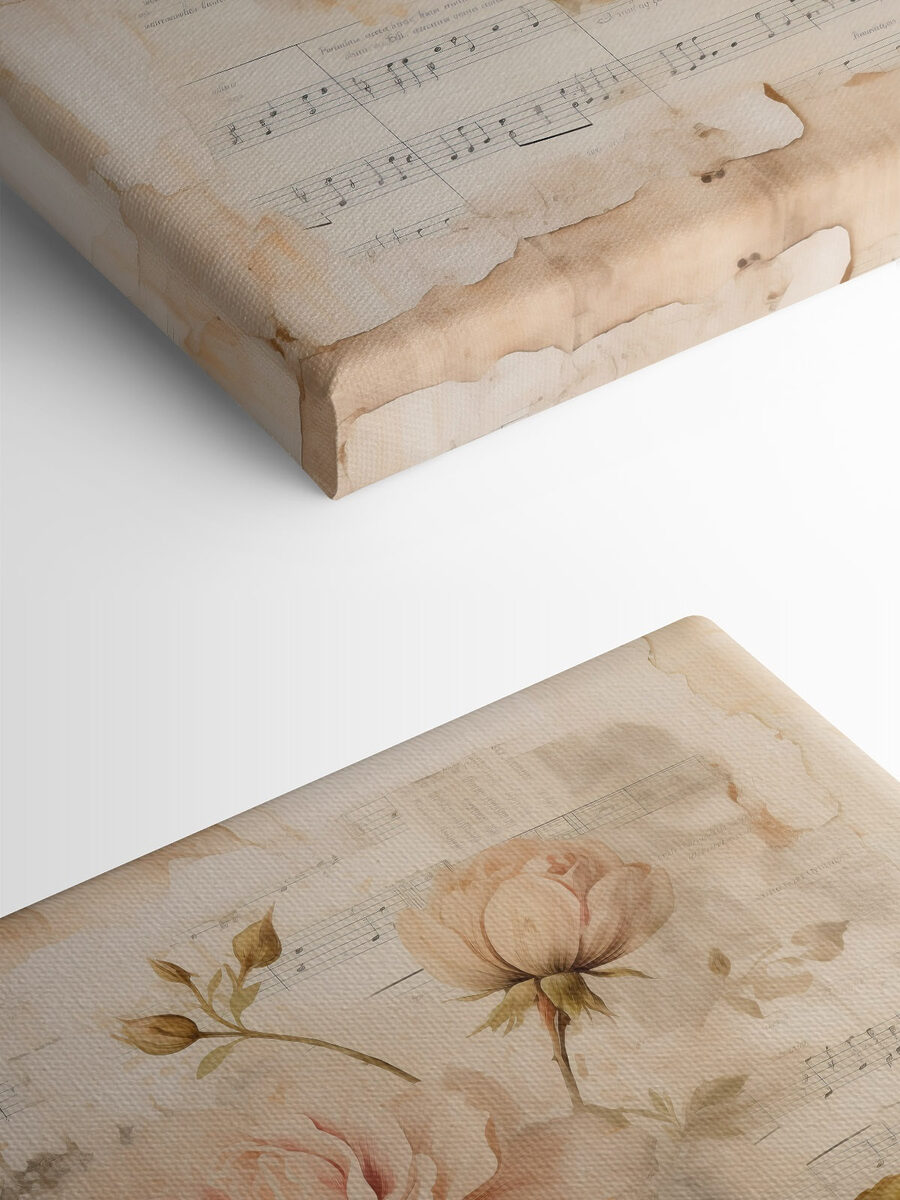 Schilderij van bloemen op een blad muziek