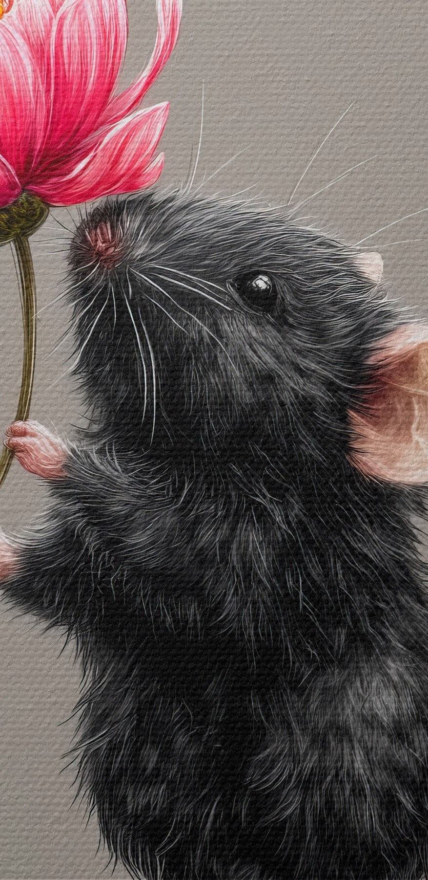 Muis die een bloem vasthoudt
