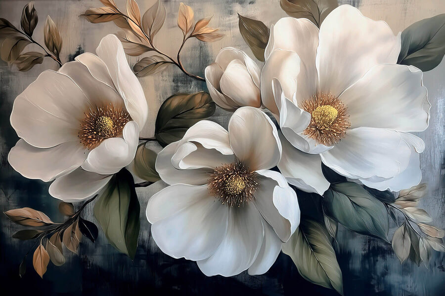Schilderij van witte bloemen