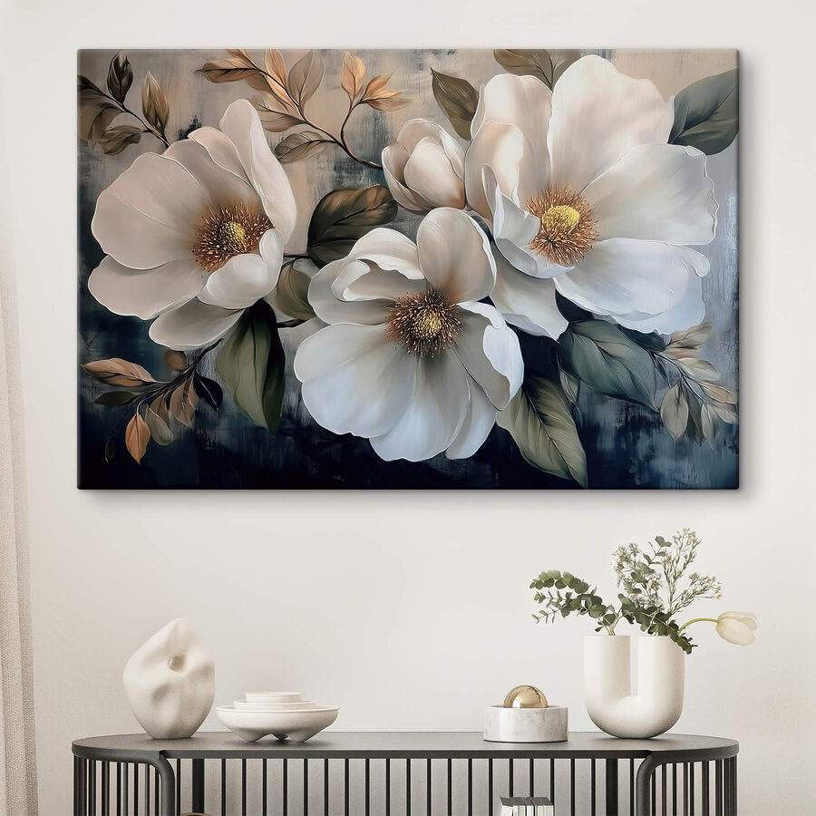 Schilderij van witte bloemen