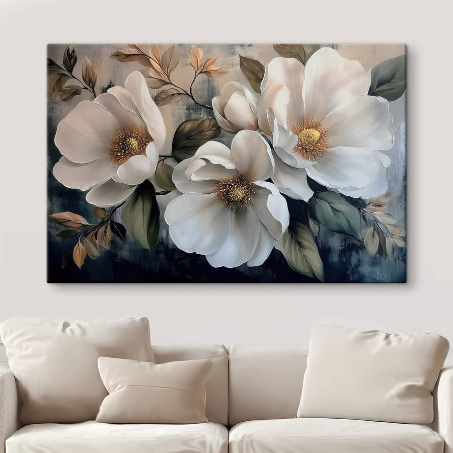 Schilderij van witte bloemen