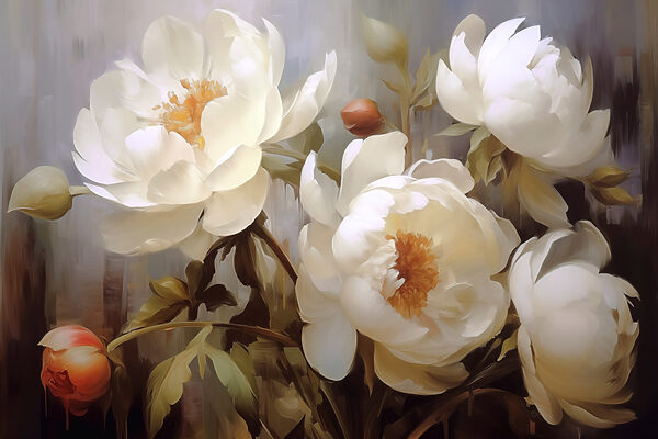 Schilderij van witte bloemen Schilderij van witte bloemen