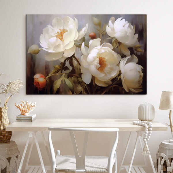 Schilderij van witte bloemen Schilderij van witte bloemen
