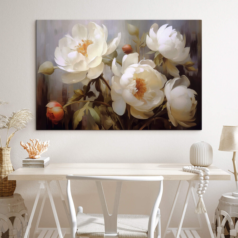 Schilderij van witte bloemen
