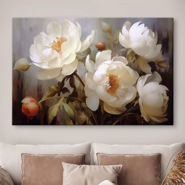 Schilderij van witte bloemen Schilderij van witte bloemen