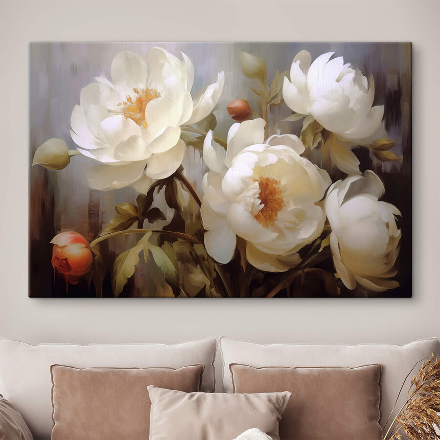 Schilderij van witte bloemen