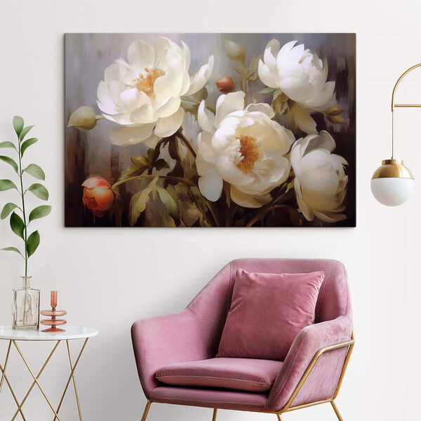 Schilderij van witte bloemen Schilderij van witte bloemen