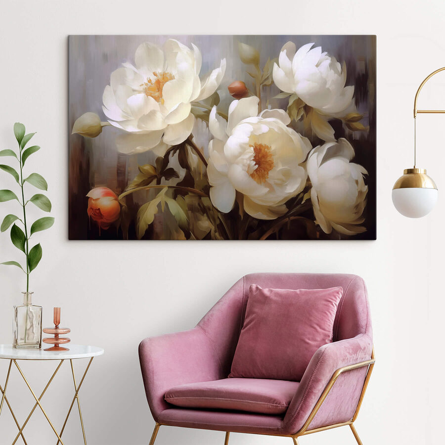 Schilderij van witte bloemen
