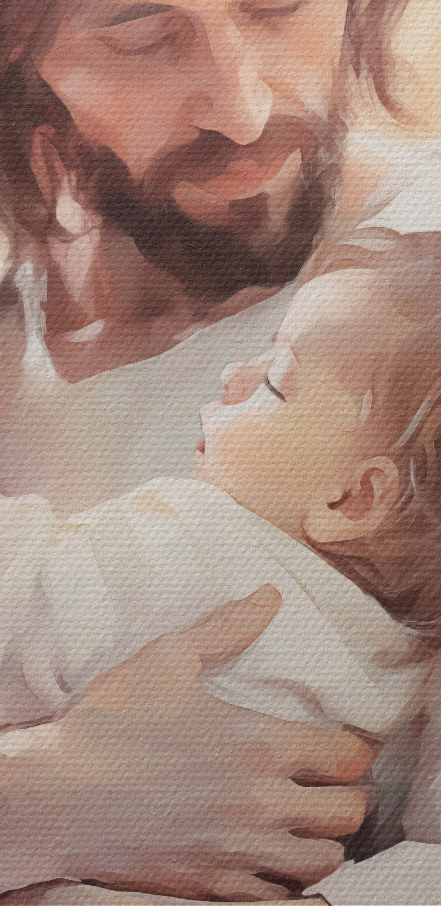 Schilderij van een man die een baby vasthoudt