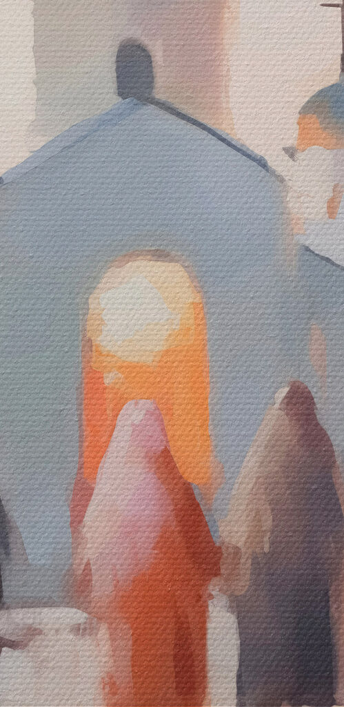 Group of people walking in front of a church