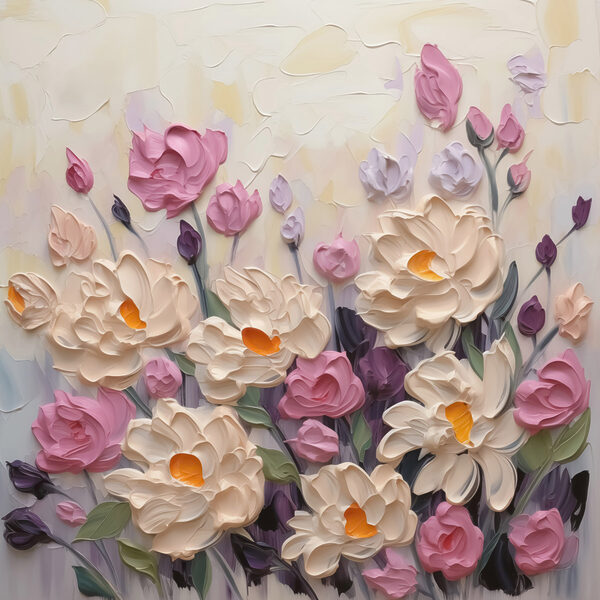 Schilderij van bloemen en bladeren Schilderij van bloemen en bladeren