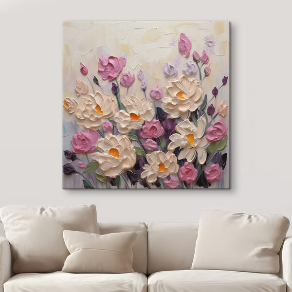 Schilderij van bloemen en bladeren Schilderij van bloemen en bladeren