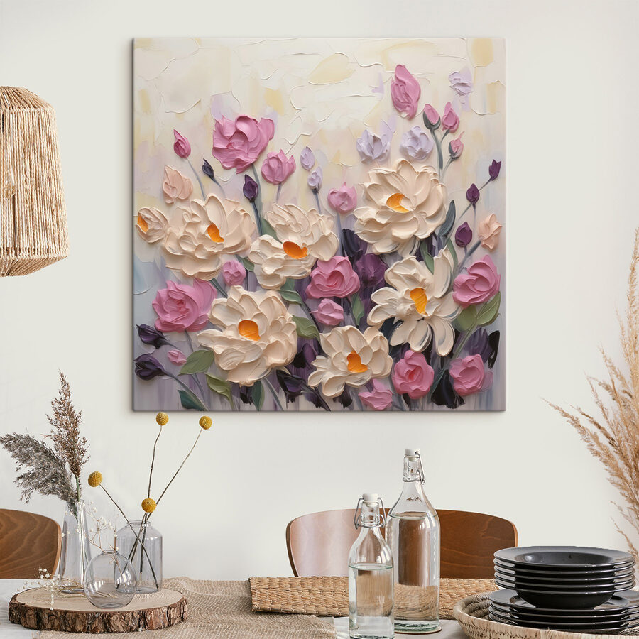 Schilderij van bloemen en bladeren