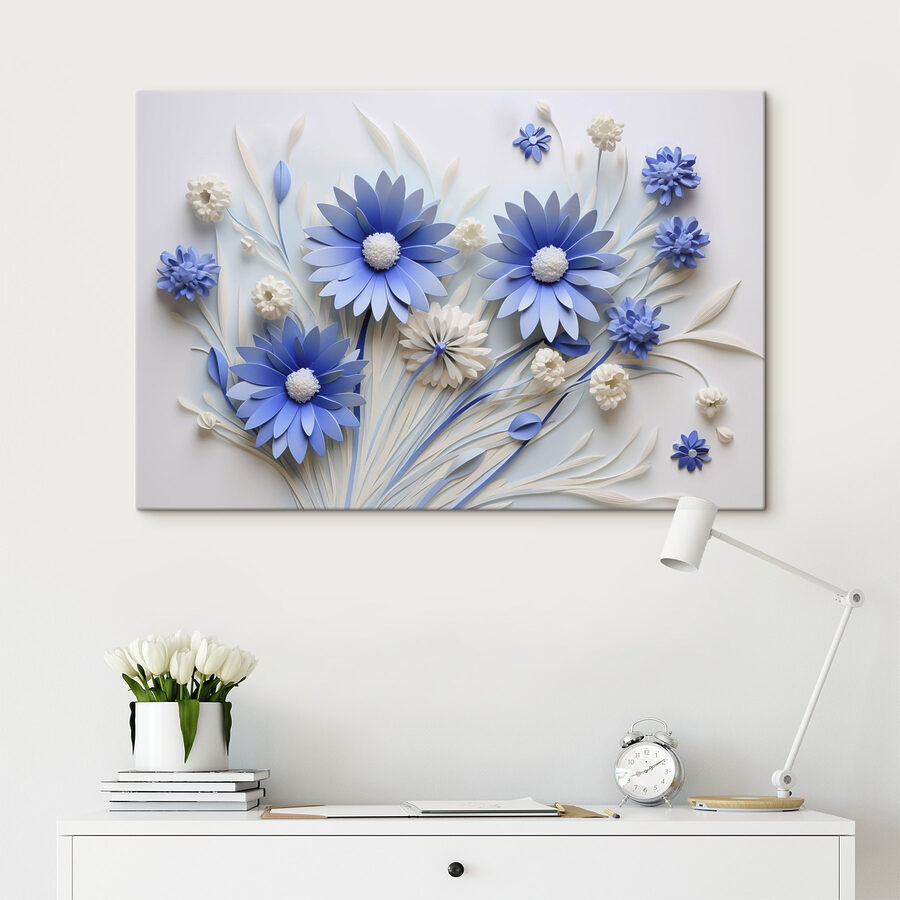 Blauwe en witte papieren bloemen