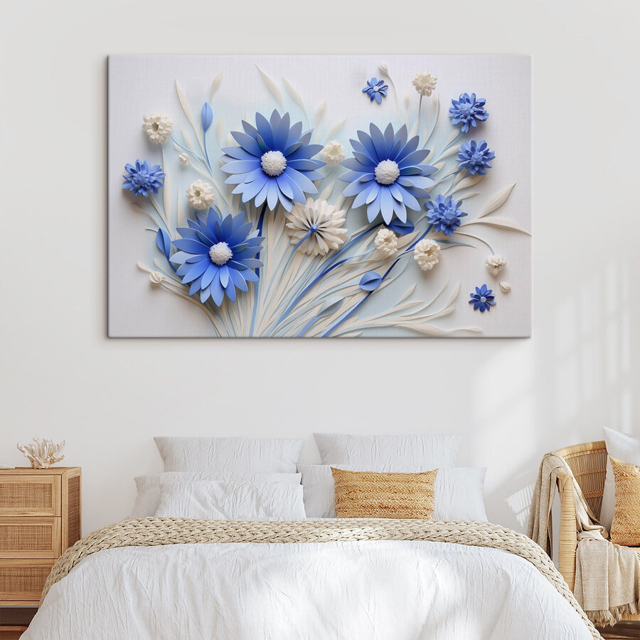 Blauwe en witte papieren bloemen