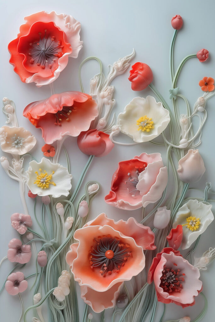 Group of flowers on a white surface