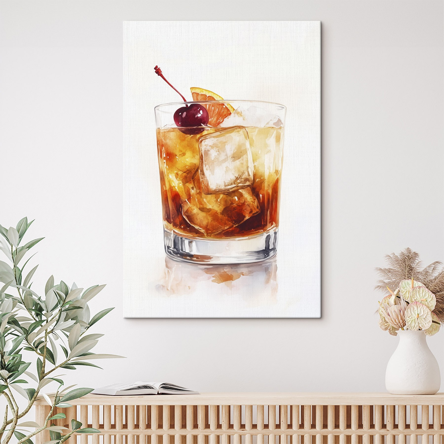 Glass with ice and a cherry on top