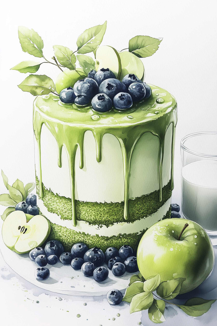 Cake met groen glazuur en appels