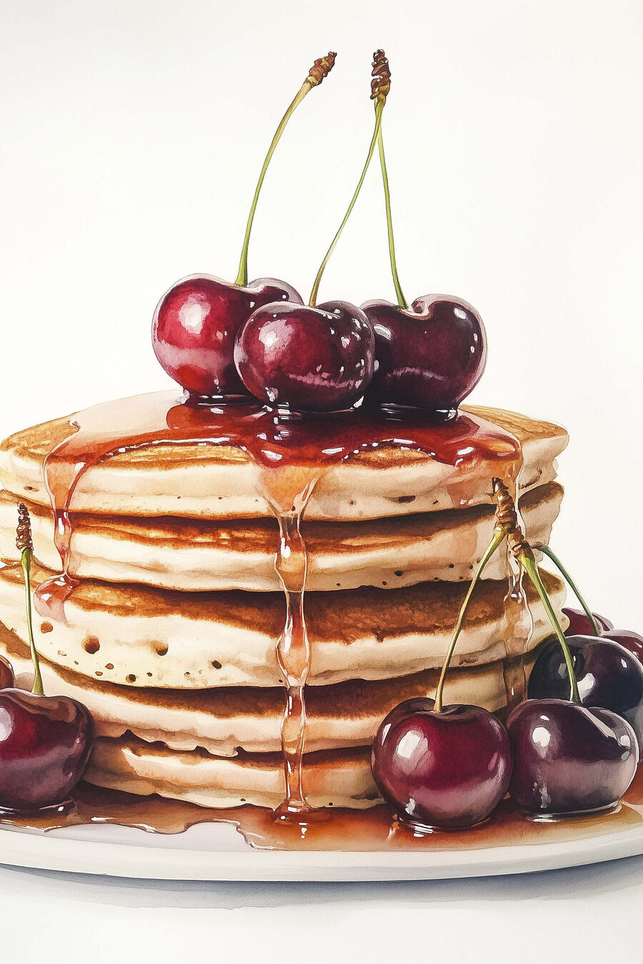 Stapel pannenkoeken met kersen erop