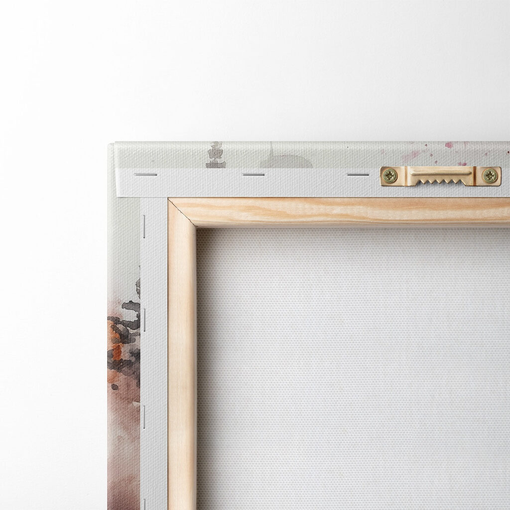 Watercolor painting of a building and a cherry blossom tree