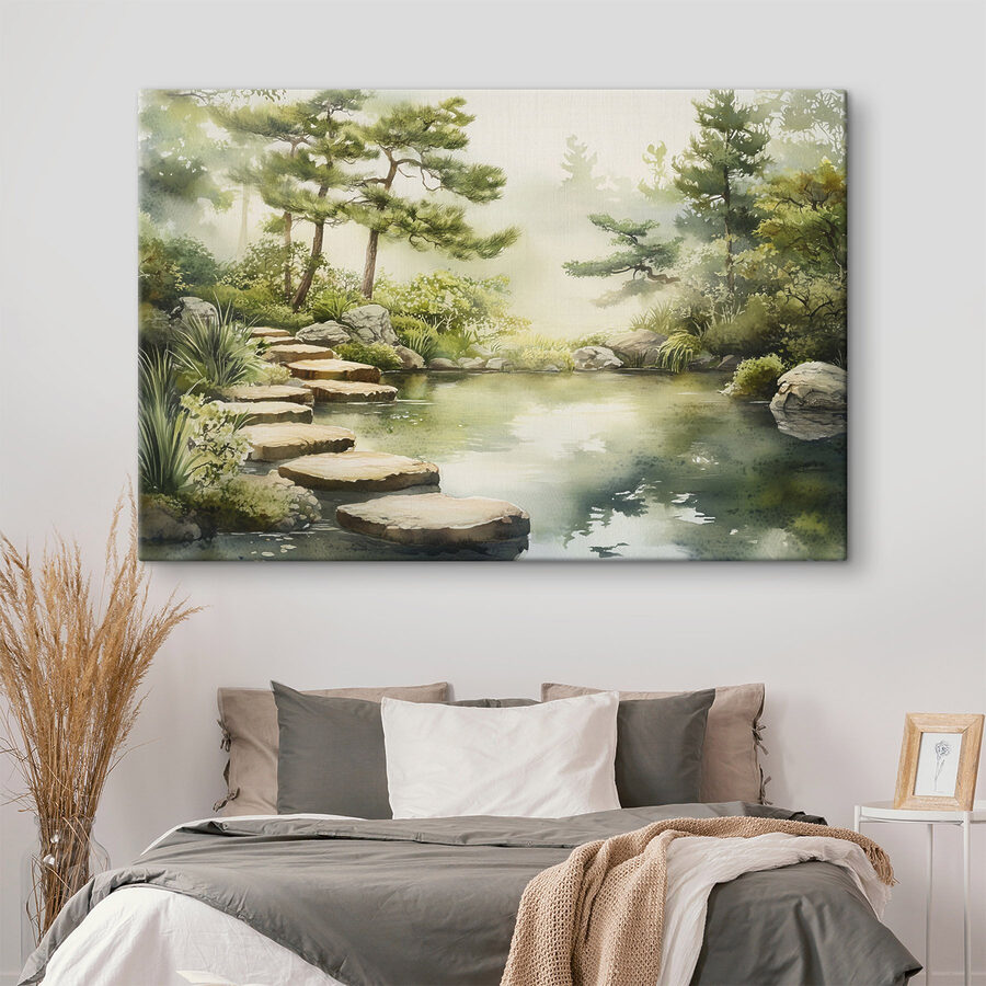 Canvas Schilderijen Water met een vijver en een pad ernaartoe