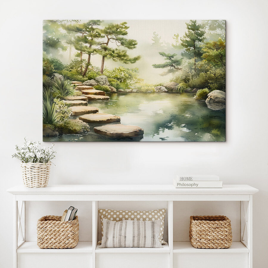 Canvas Schilderijen Water met een vijver en een pad ernaartoe - Afbeelding 2