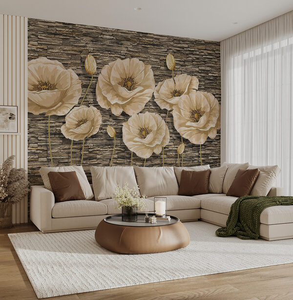 Groep bloemen op een bakstenen muur Groep bloemen op een bakstenen muur