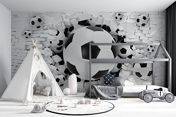 Groep voetballen in een stapel bakstenen Groep voetballen in een stapel bakstenen