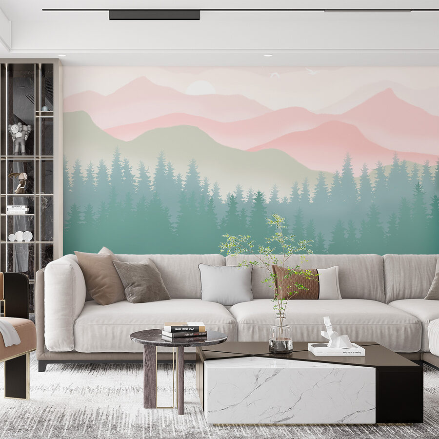 Een landschap met bomen en bergen