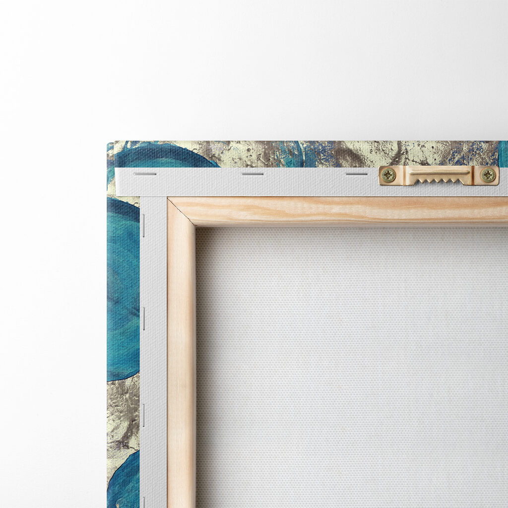 A blue and silver circle painting