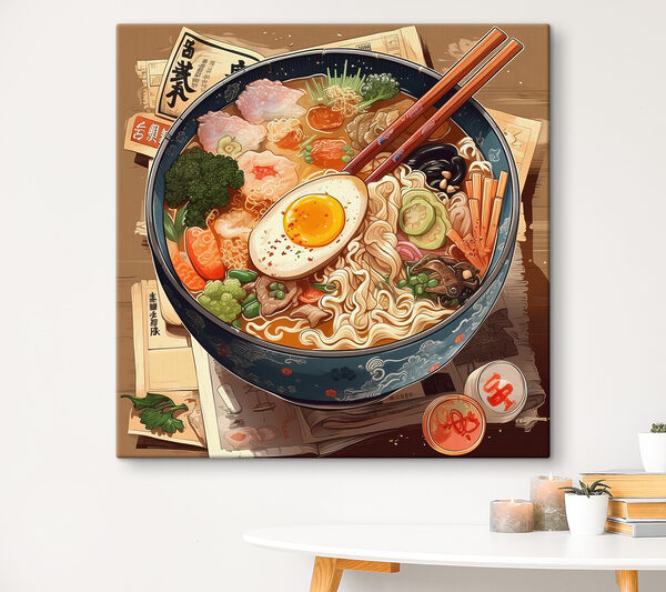 Een kom ramen met stokjes en een ei Een kom ramen met stokjes en een ei