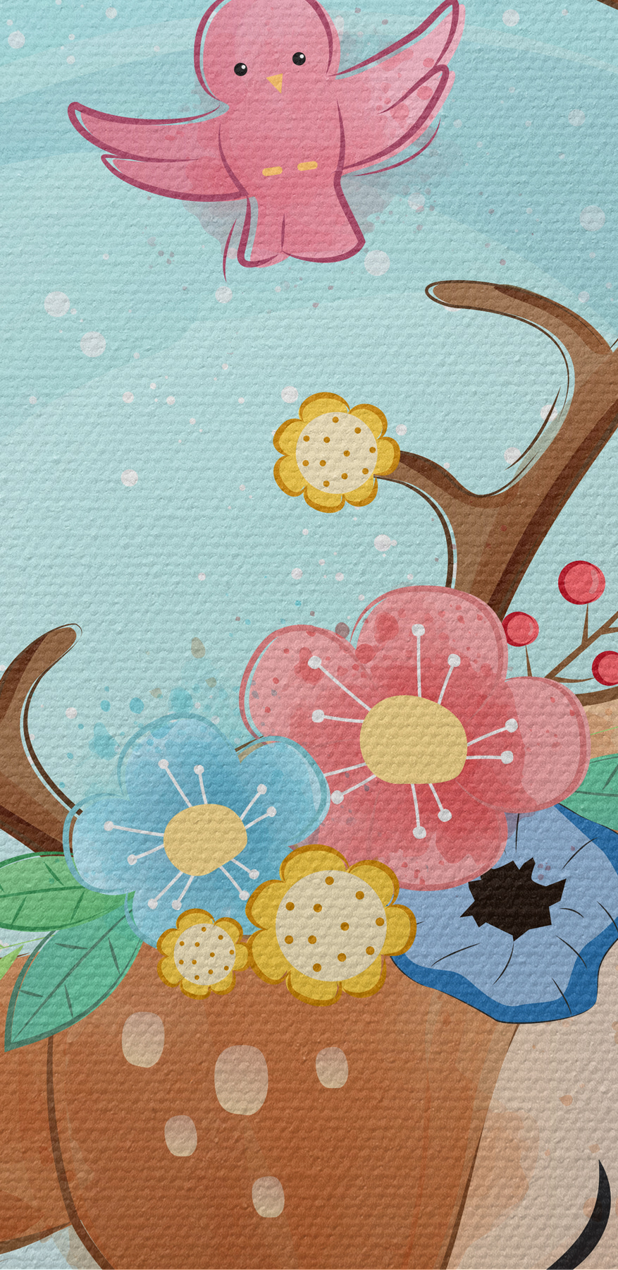 Een cartoon hert met bloemen en vogels Een cartoon hert met bloemen en vogels