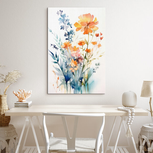 Een schilderij van bloemen en bladeren Een schilderij van bloemen en bladeren