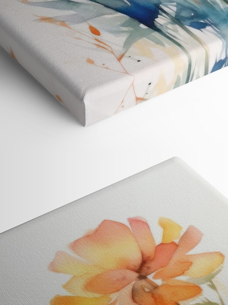 A painting of flowers and leaves