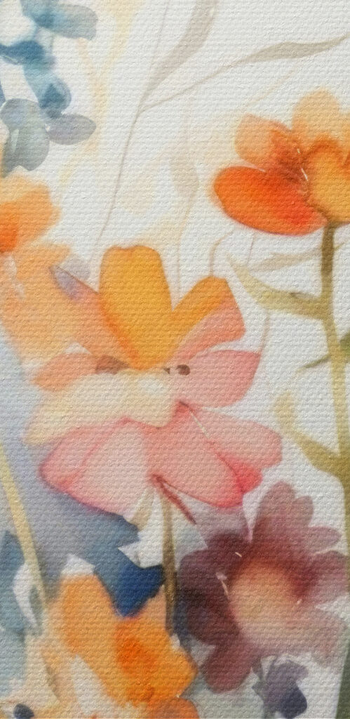 A painting of flowers and leaves