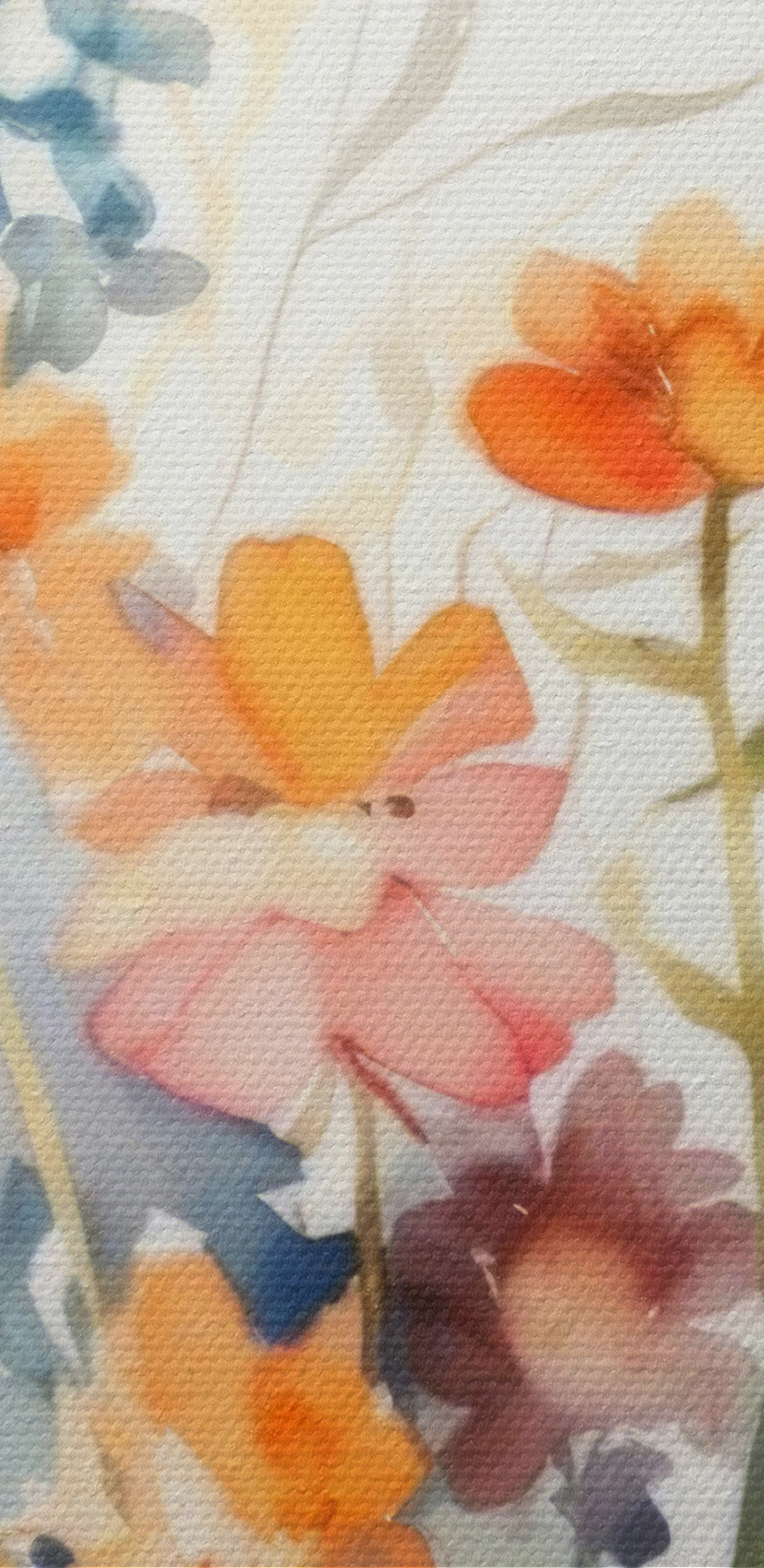 Een schilderij van bloemen en bladeren