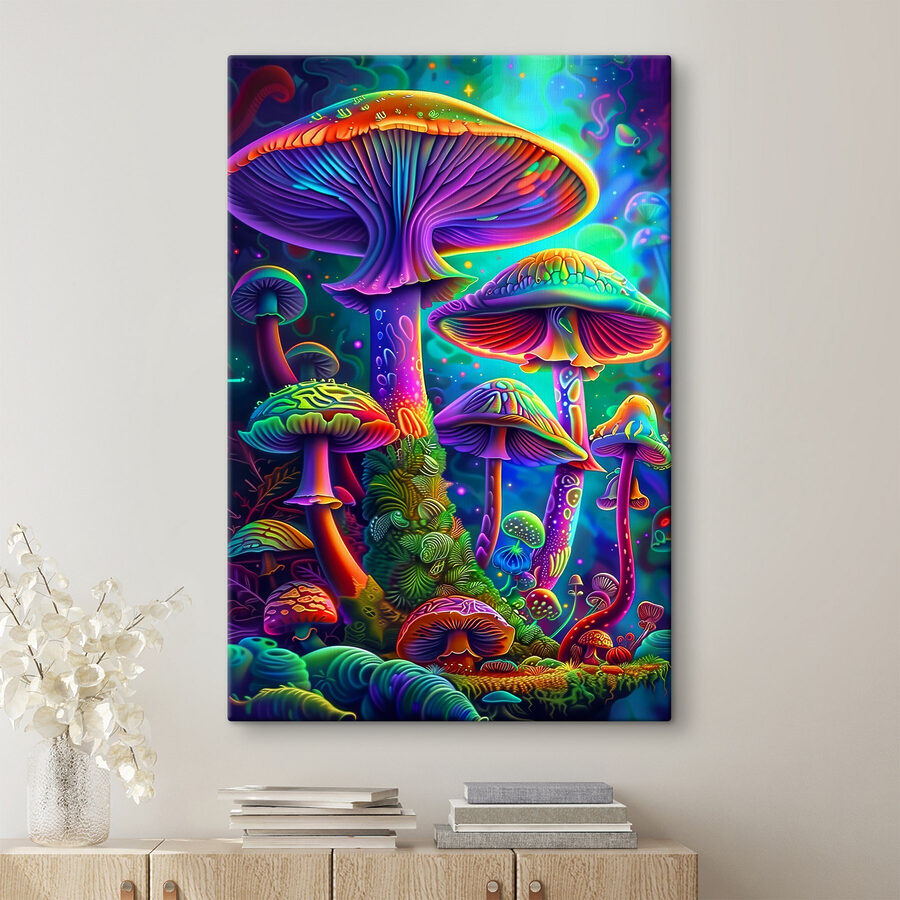 Een groep kleurrijke paddenstoelen