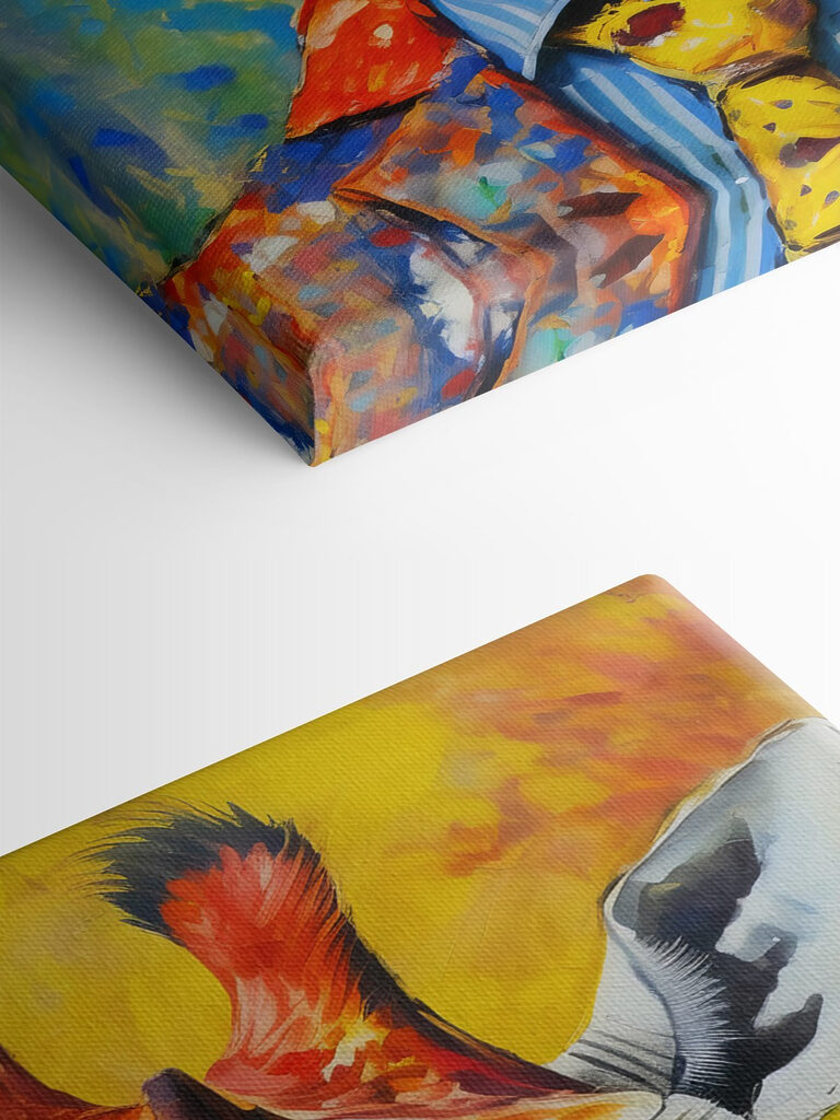 A painting of a giraffe wearing a shirt A painting of a giraffe wearing a shirt