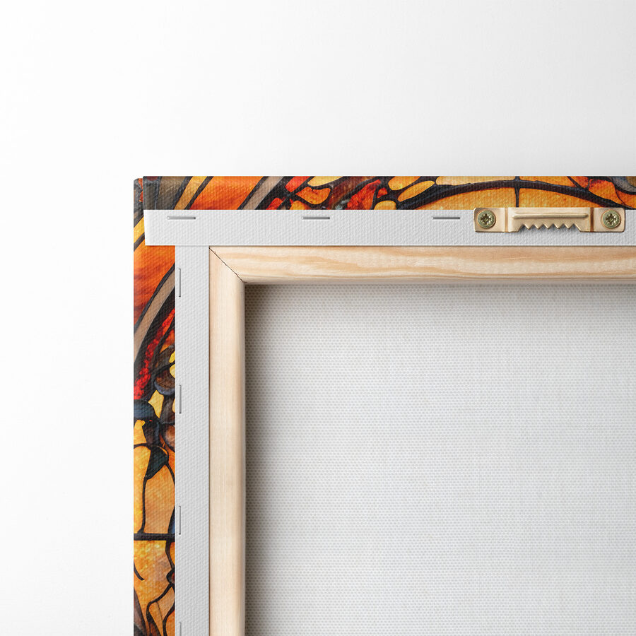 Canvas Schilderijen Een glas-in-loodraam met een vogel op een tak - Afbeelding 6