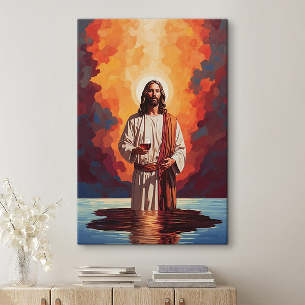 Een schilderij van een man met een glas wijn in zijn hand Een schilderij van een man met een glas wijn in zijn hand