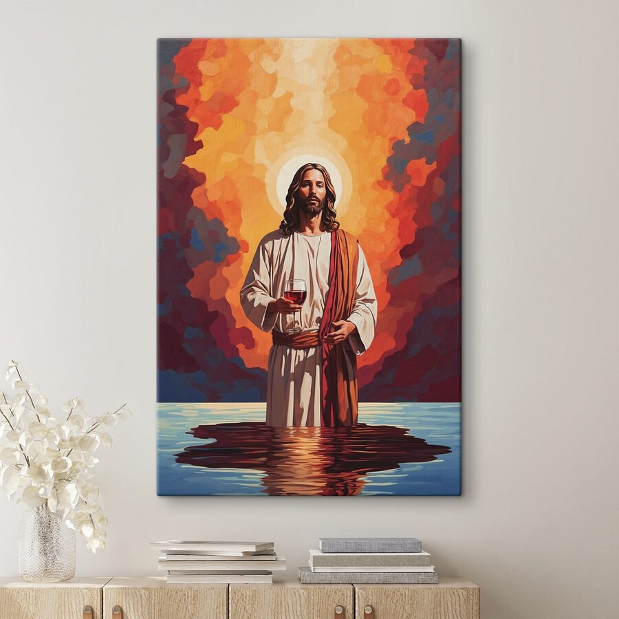 Een schilderij van een man met een glas wijn in zijn hand Een schilderij van een man met een glas wijn in zijn hand