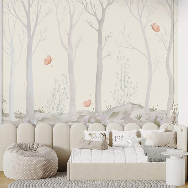 Groep bomen met vlinders Fotobehang Groep bomen met vlinders