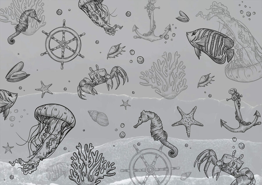 Grijze achtergrond met zeedieren
