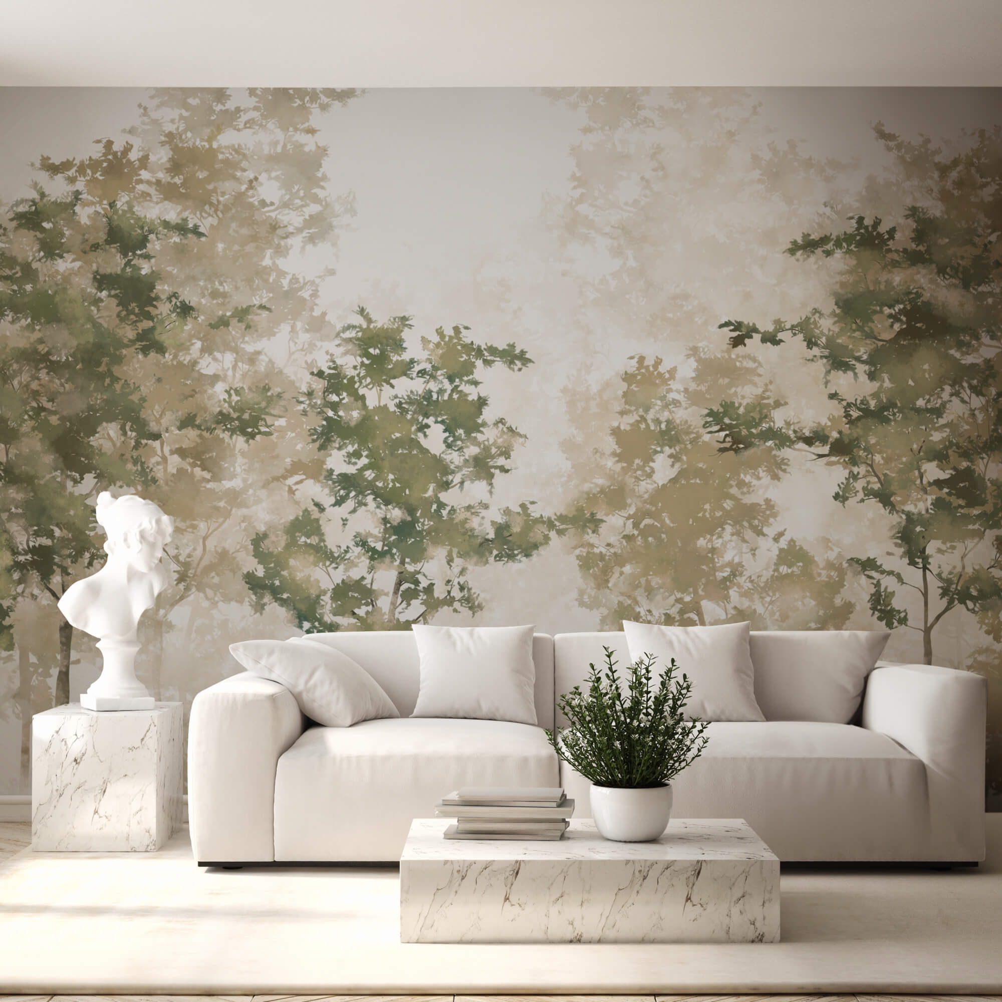 Groep bomen met mist