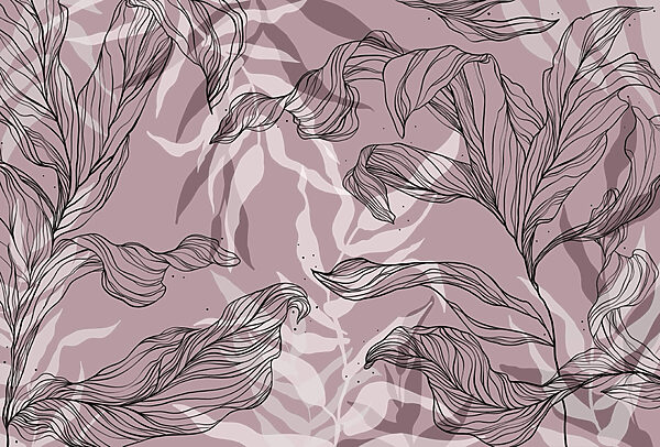 Tekening van bladeren op een roze achtergrond Tekening van bladeren op een roze achtergrond