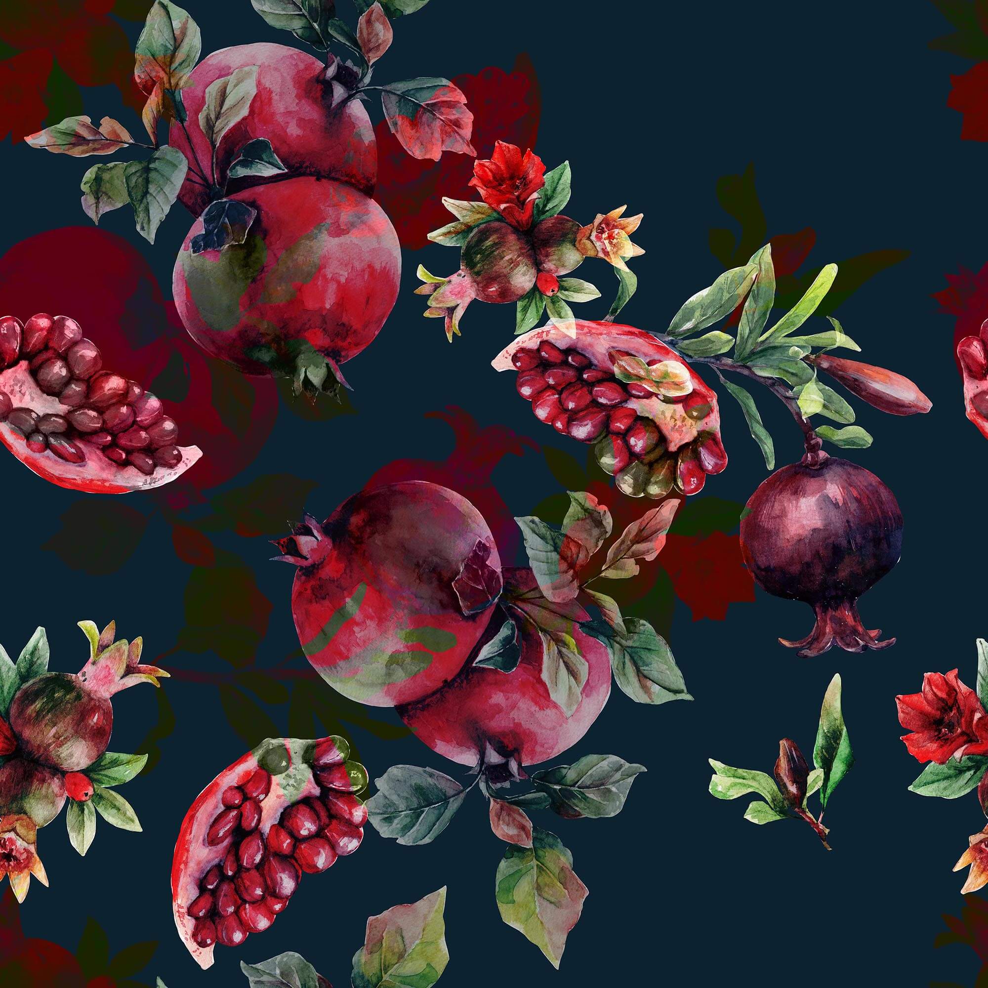 Patroon van granaatappels en bloemen t00014p - Patroon van granaatappels en bloemen - tegory