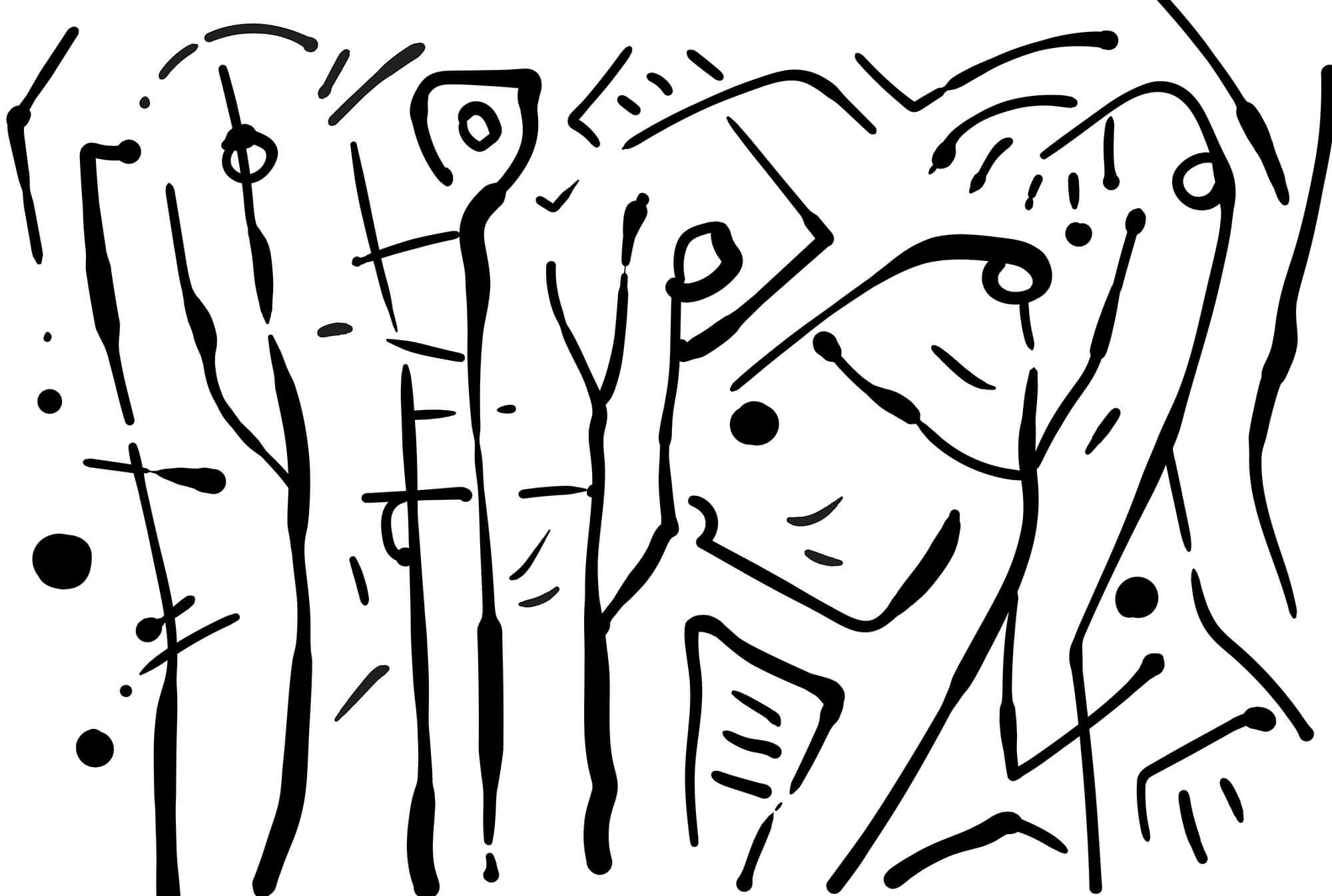 Zwart-wit tekening van een groep mensen t00016p - Zwart-wit tekening van een groep mensen - tegory