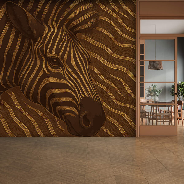 Zebra in abstracte wervelingen van kleur Fotobehang Zebra in abstracte wervelingen van kleur
