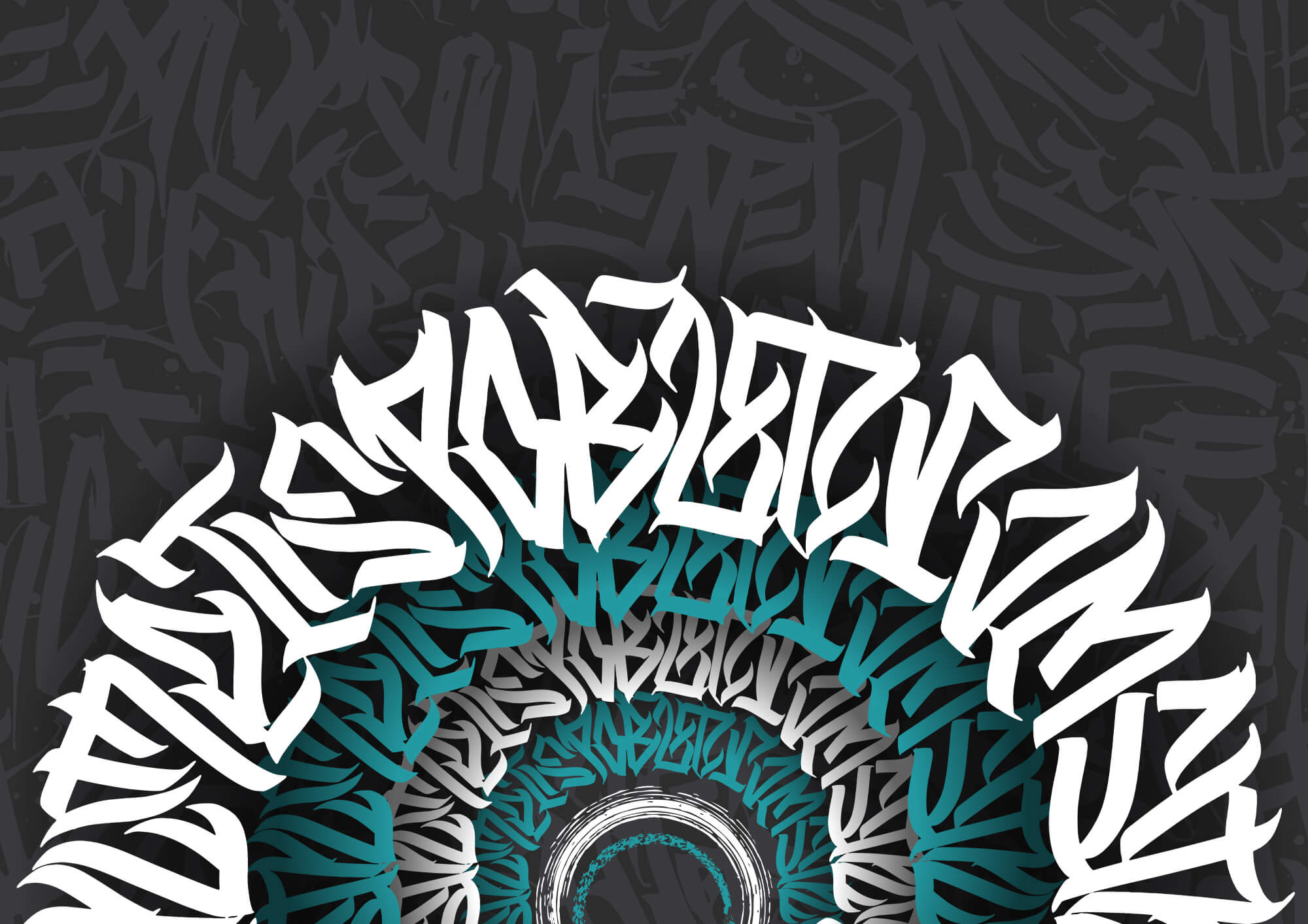 Witte en blauwe graffiti op zwarte achtergrond t00012p - Witte en blauwe graffiti op zwarte achtergrond - tegory