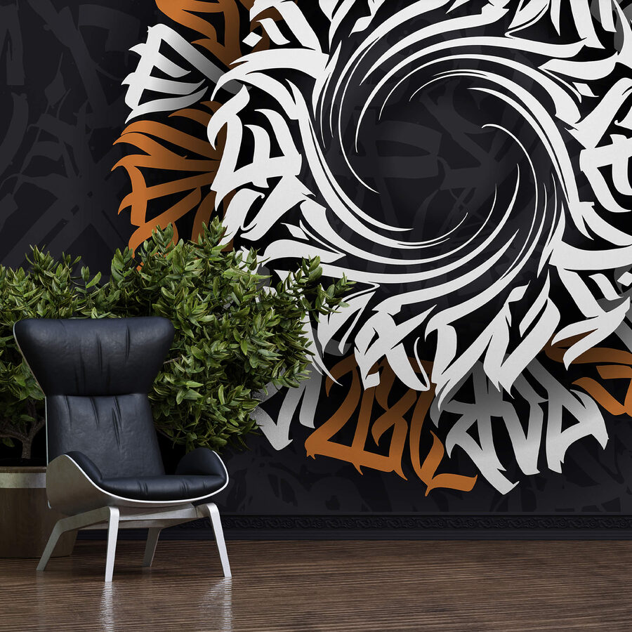 Rond patroon met witte en oranje letters Rond patroon met witte en oranje letters